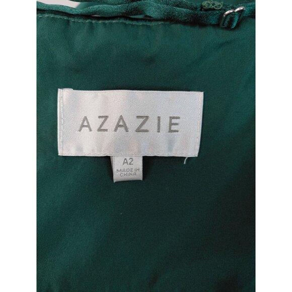AZAZIE Green Satin One-Shoulder Midi Dress With Adjustable Straps - Picture 2 of 16